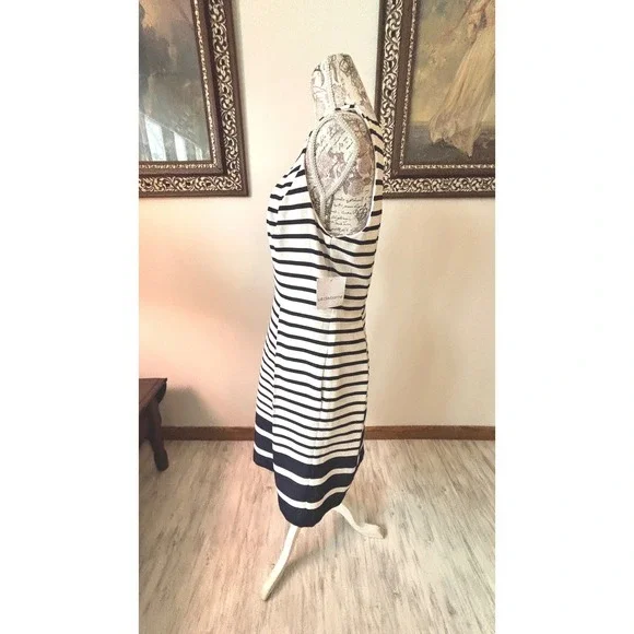 NWT Liz Claiborne Striped Sheath Dress Navy White Sleeveless SZ 10 - Picture 9 of 11